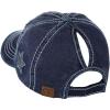 imageCC Ponycap Messy High Bun Ponytail Adjustable Glitter Star Distressed Baseball Cap HatNavy