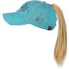 imageCC Ponycap Messy High Bun Ponytail Adjustable Glitter Star Distressed Baseball Cap HatTurquoise