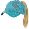 imageCC Ponycap Messy High Bun Ponytail Adjustable Glitter Star Distressed Baseball Cap HatTurquoise