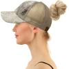 imageCC Ponytail Criss Cross Messy Buns Ponycaps Baseball Cap Dad Trucker Mesh Hat Faux Leather Beige