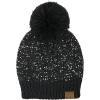 imageCC Sequin Pom Beanie for Women  Acrylic Stretchable Soft Warm Knit Winter Skully Hat with Yarn PomSequinblack  Black
