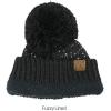 imageCC Sequin Pom Beanie for Women  Acrylic Stretchable Soft Warm Knit Winter Skully Hat with Yarn PomSequinblack  Black