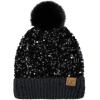 imageCC Sequin Pom Beanie for Women  Acrylic Stretchable Soft Warm Knit Winter Skully Hat with Yarn PomSparklesblack