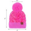 imageCC Sequin Pom Beanie for Women  Acrylic Stretchable Soft Warm Knit Winter Skully Hat with Yarn PomSparkleshot Pink