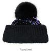 imageCC Sequin Pom Beanie for Women  Acrylic Stretchable Soft Warm Knit Winter Skully Hat with Yarn PomSparklespurple  Black