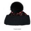 imageCC Sequin Pom Beanie for Women  Acrylic Stretchable Soft Warm Knit Winter Skully Hat with Yarn PomSparklesred  Black