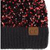 imageCC Sequin Pom Beanie for Women  Acrylic Stretchable Soft Warm Knit Winter Skully Hat with Yarn PomSparklesred  Black