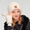 imageCC Sherpa Cuff Beanie Hat Suede Logo and Sherpa Mitten Gloves HAT008MT008Ivorygift Set
