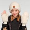 imageCC Sherpa Cuff Beanie Hat Suede Logo and Sherpa Mitten Gloves HAT008MT008Ivorygift Set