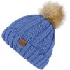 imageCC Thick Cable Knit Faux Fuzzy Fur Pom Fleece Lined Skull Cap Cuff BeanieIris Blue