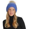 imageCC Thick Cable Knit Faux Fuzzy Fur Pom Fleece Lined Skull Cap Cuff BeanieIris Blue