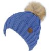 imageCC Thick Cable Knit Faux Fuzzy Fur Pom Fleece Lined Skull Cap Cuff BeanieIris Blue