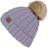 imageCC Thick Cable Knit Faux Fuzzy Fur Pom Fleece Lined Skull Cap Cuff BeaniePale Lavender
