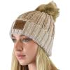 imageCC Thick Cable Knit Faux Fuzzy Fur Pom Skull Cap Cuff BeanieCenter Patch Beige