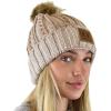 imageCC Thick Cable Knit Faux Fuzzy Fur Pom Skull Cap Cuff BeanieCenter Patch Beige