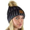 imageCC Thick Cable Knit Faux Fuzzy Fur Pom Skull Cap Cuff BeanieCenter Patch Black