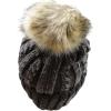imageCC Thick Cable Knit Faux Fuzzy Fur Pom Skull Cap Cuff BeanieCenter Patch Brown