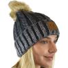 imageCC Thick Cable Knit Faux Fuzzy Fur Pom Skull Cap Cuff BeanieCenter Patch Gray