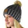 imageCC Thick Cable Knit Faux Fuzzy Fur Pom Skull Cap Cuff BeanieCenter Patch Gray
