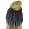 imageCC Thick Cable Knit Faux Fuzzy Fur Pom Skull Cap Cuff BeanieCenter Patch Gray