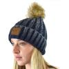 imageCC Thick Cable Knit Faux Fuzzy Fur Pom Skull Cap Cuff BeanieCenter Patch Navy