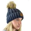 imageCC Thick Cable Knit Faux Fuzzy Fur Pom Skull Cap Cuff BeanieCenter Patch Navy