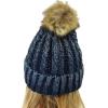 imageCC Thick Cable Knit Faux Fuzzy Fur Pom Skull Cap Cuff BeanieCenter Patch Navy