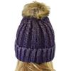 imageCC Thick Cable Knit Faux Fuzzy Fur Pom Skull Cap Cuff BeanieCenter Patch Purple