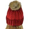imageCC Thick Cable Knit Faux Fuzzy Fur Pom Skull Cap Cuff BeanieCenter Patch Red