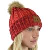 imageCC Thick Cable Knit Faux Fuzzy Fur Pom Skull Cap Cuff BeanieCenter Patch Red