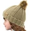 imageCC Toddler Sherpa Fuzzy Lining Baby Beanie Hat for Kid Chunky Knitted with Pom Pom for Boys Girls Ages 25 YearsBeige