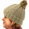 imageCC Toddler Sherpa Fuzzy Lining Baby Beanie Hat for Kid Chunky Knitted with Pom Pom for Boys Girls Ages 25 YearsBeige