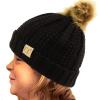 imageCC Toddler Sherpa Fuzzy Lining Baby Beanie Hat for Kid Chunky Knitted with Pom Pom for Boys Girls Ages 25 YearsBlack