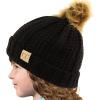 imageCC Toddler Sherpa Fuzzy Lining Baby Beanie Hat for Kid Chunky Knitted with Pom Pom for Boys Girls Ages 25 YearsBlack