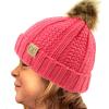 imageCC Toddler Sherpa Fuzzy Lining Baby Beanie Hat for Kid Chunky Knitted with Pom Pom for Boys Girls Ages 25 YearsCandy Pink