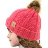 imageCC Toddler Sherpa Fuzzy Lining Baby Beanie Hat for Kid Chunky Knitted with Pom Pom for Boys Girls Ages 25 YearsCandy Pink