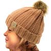 imageCC Toddler Sherpa Fuzzy Lining Baby Beanie Hat for Kid Chunky Knitted with Pom Pom for Boys Girls Ages 25 YearsIndi Pink