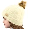 imageCC Toddler Sherpa Fuzzy Lining Baby Beanie Hat for Kid Chunky Knitted with Pom Pom for Boys Girls Ages 25 YearsIvory
