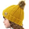 imageCC Toddler Sherpa Fuzzy Lining Baby Beanie Hat for Kid Chunky Knitted with Pom Pom for Boys Girls Ages 25 YearsMustard