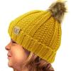 imageCC Toddler Sherpa Fuzzy Lining Baby Beanie Hat for Kid Chunky Knitted with Pom Pom for Boys Girls Ages 25 YearsMustard
