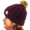 imageCC Toddler Sherpa Fuzzy Lining Baby Beanie Hat for Kid Chunky Knitted with Pom Pom for Boys Girls Ages 25 YearsPurple