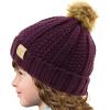 imageCC Toddler Sherpa Fuzzy Lining Baby Beanie Hat for Kid Chunky Knitted with Pom Pom for Boys Girls Ages 25 YearsPurple