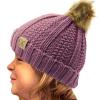 imageCC Toddler Sherpa Fuzzy Lining Baby Beanie Hat for Kid Chunky Knitted with Pom Pom for Boys Girls Ages 25 YearsViolet