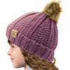 imageCC Toddler Sherpa Fuzzy Lining Baby Beanie Hat for Kid Chunky Knitted with Pom Pom for Boys Girls Ages 25 YearsViolet