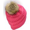 imageCC Trendy Fuzzy Fleece Lined Warm Comfortable Soft Stretch Cable Knit Ribbed Faux Fur Pom Pom Beanie HatCandy Pink