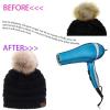 imageCC Trendy Fuzzy Fleece Lined Warm Comfortable Soft Stretch Cable Knit Ribbed Faux Fur Pom Pom Beanie HatDark Denim Blue