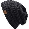 imageCC Trendy Warm Chunky Soft Stretch Cable Knit Beanie2 Tone BlackCharcoal