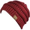 imageCC Trendy Warm Chunky Soft Stretch Cable Knit BeanieBurgundy Metallic