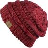 imageCC Trendy Warm Chunky Soft Stretch Cable Knit BeanieBurgundy Metallic