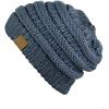 imageCC Trendy Warm Chunky Soft Stretch Cable Knit BeanieDark Denim Metallic